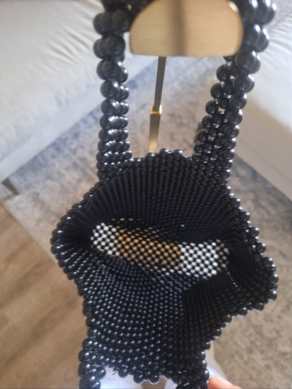 Beaded Black Mini Tote Bag - Elegant Evening Handbag - Preloved- Unbranded - Picture 3 of 4